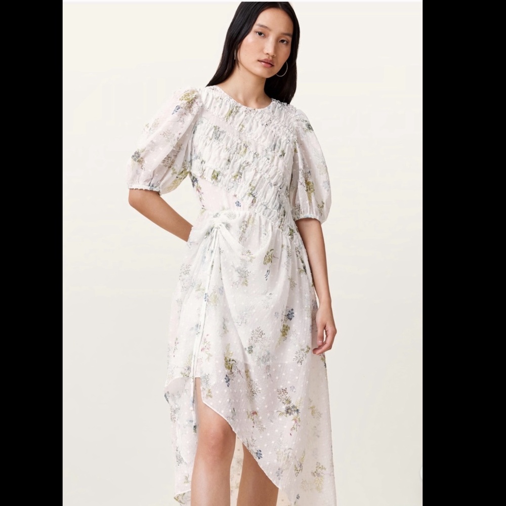 New All Saints Dress Serene Lace Ecru/White Midi Dress Size 8 - Picture 5 of 12